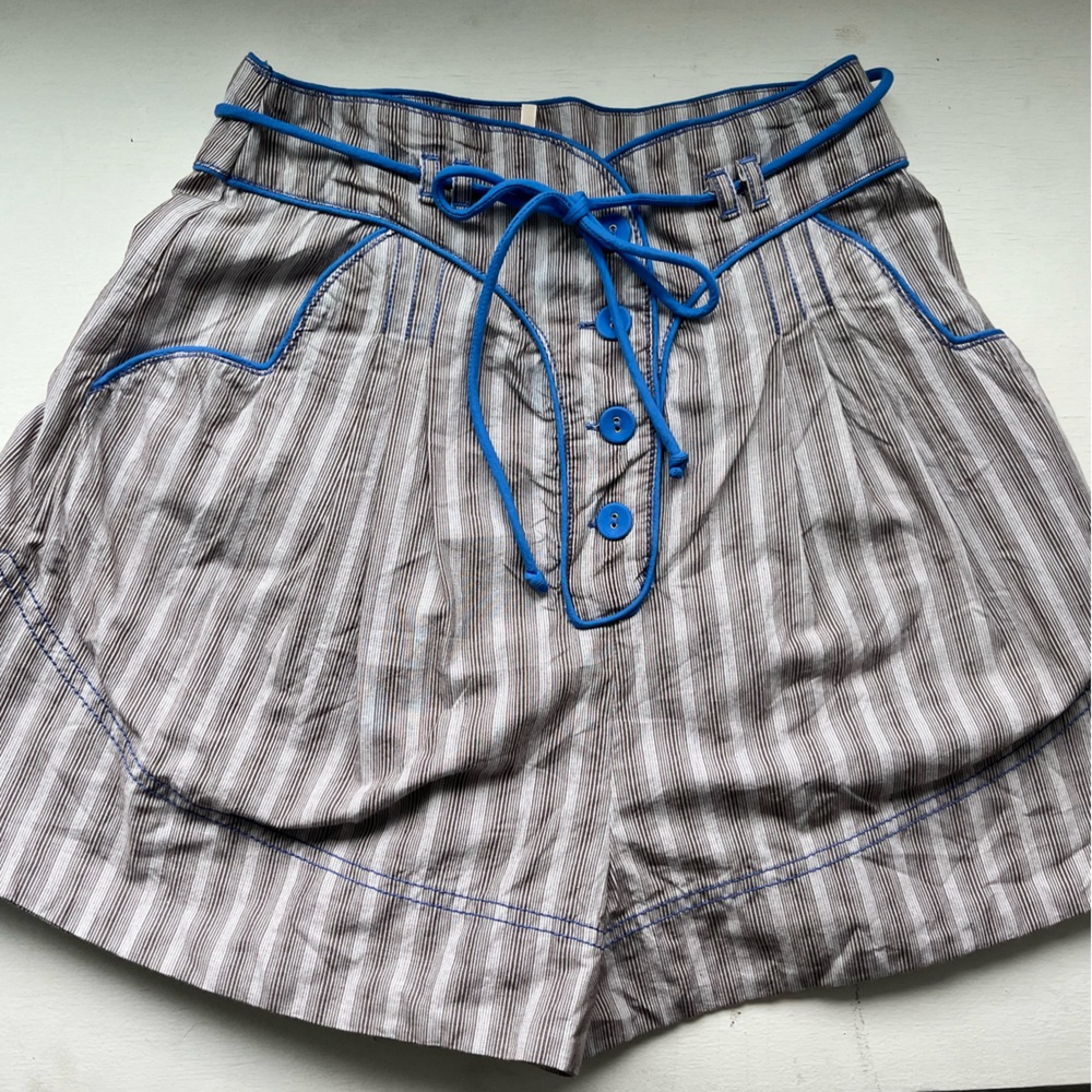 Free People Sunday Stroll Shorts XS Blue Trim Striped Boho Pull On - Picture 3 of 7